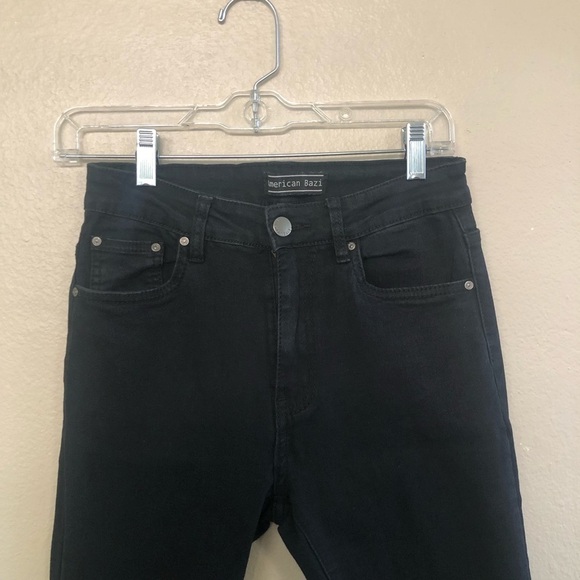 American Bazi Colored Zipper Skinny Fit Frayed Hem Black Jeans Size S - Picture 4 of 12
